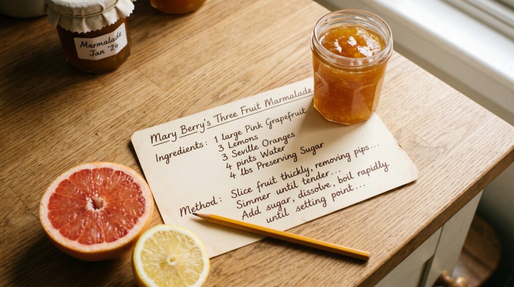 Mary Berry Three Fruit Marmalade Recipe Card