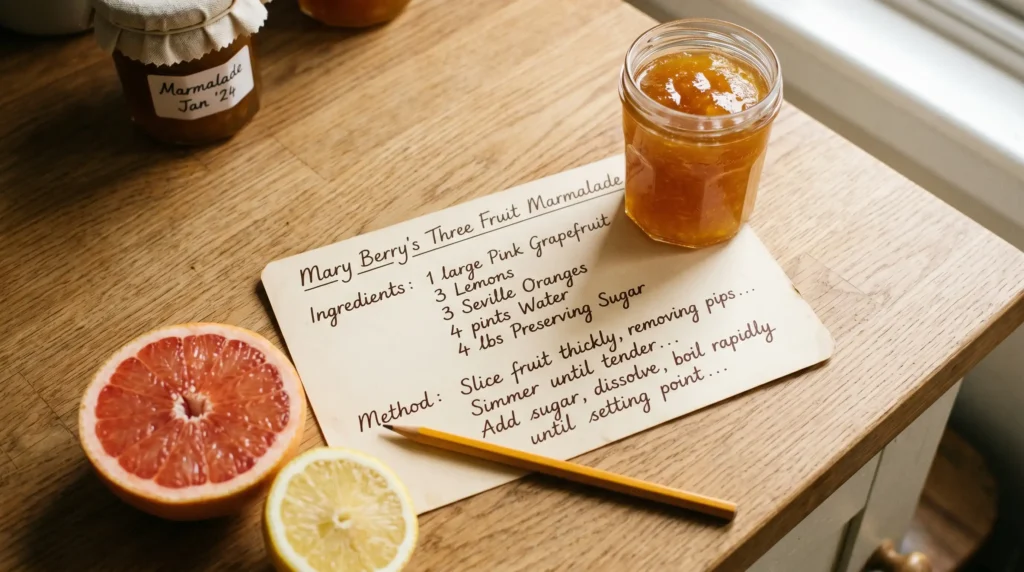 Mary Berry Three Fruit Marmalade Recipe Card