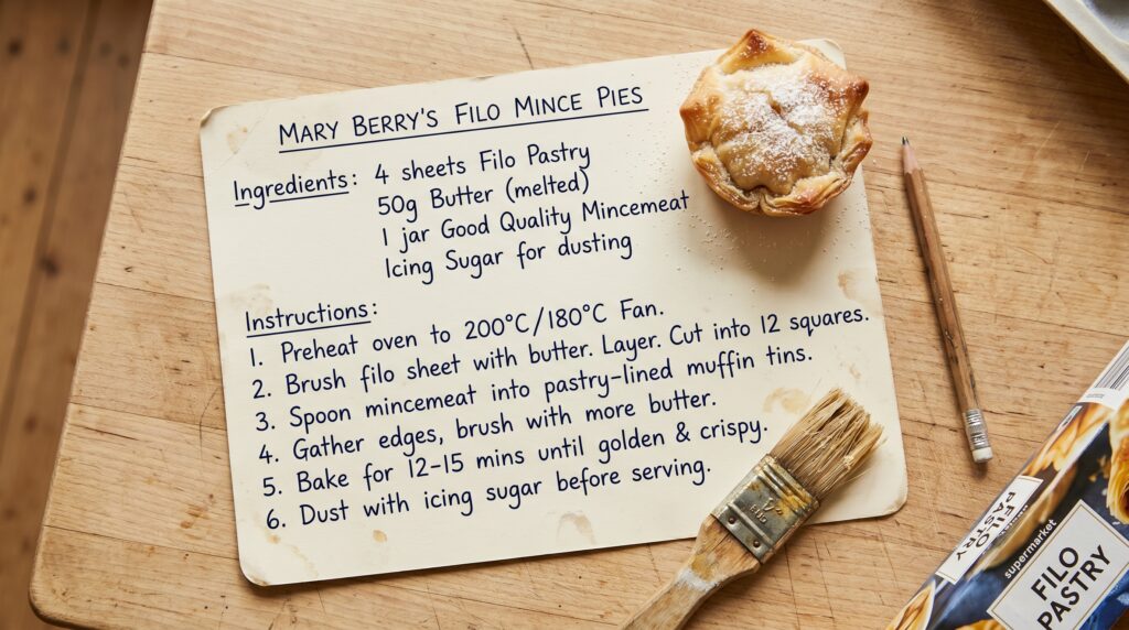 Mary Berry Filo Pastry Mince Pies Recipe Card
