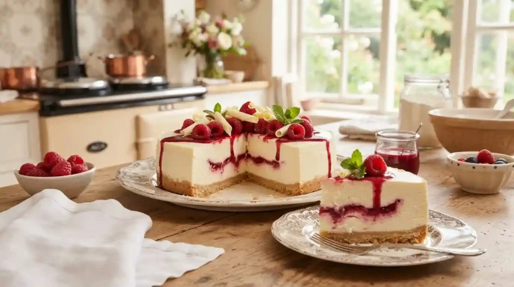 Mary Berry Raspberry and White Chocolate Cheesecake Recipe
White Chocolate & Raspberry Cheesecake